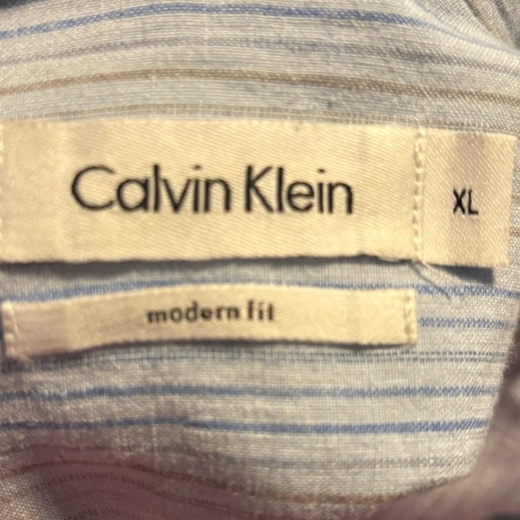 NEW Calvin Klein Long Sleeve Button Down Linen Shirt Size XL Thin Blue Stripe - Picture 2 of 11